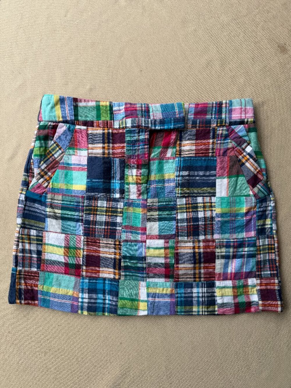 Vintage Preppy Coastal Madras Patchwork Plaid Mini Skirt